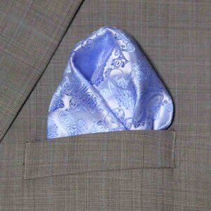 Gascoigne Blue White Paisley Pocket Square Men's